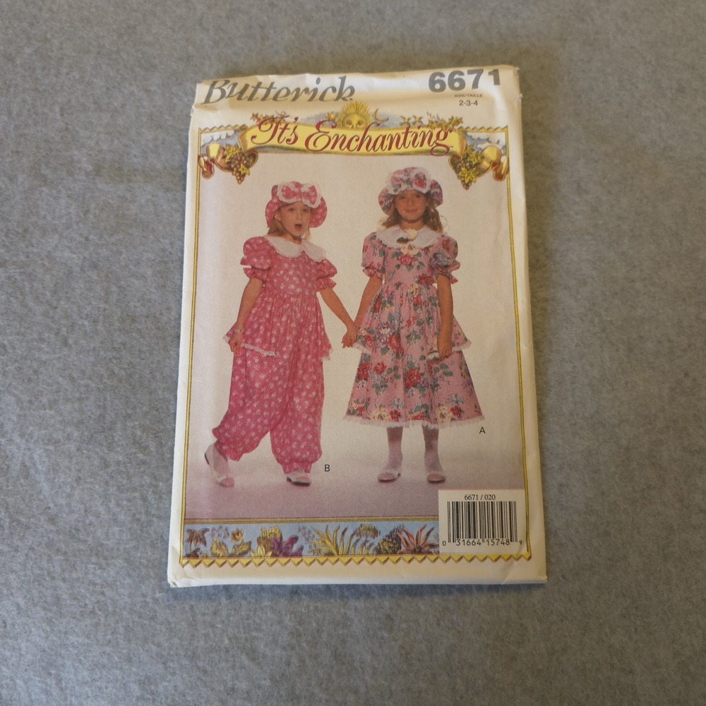 UNCUT Butterick 6671 Girls Dress & Romper Pattern 2-4 It's Enchanting‎ Vintage